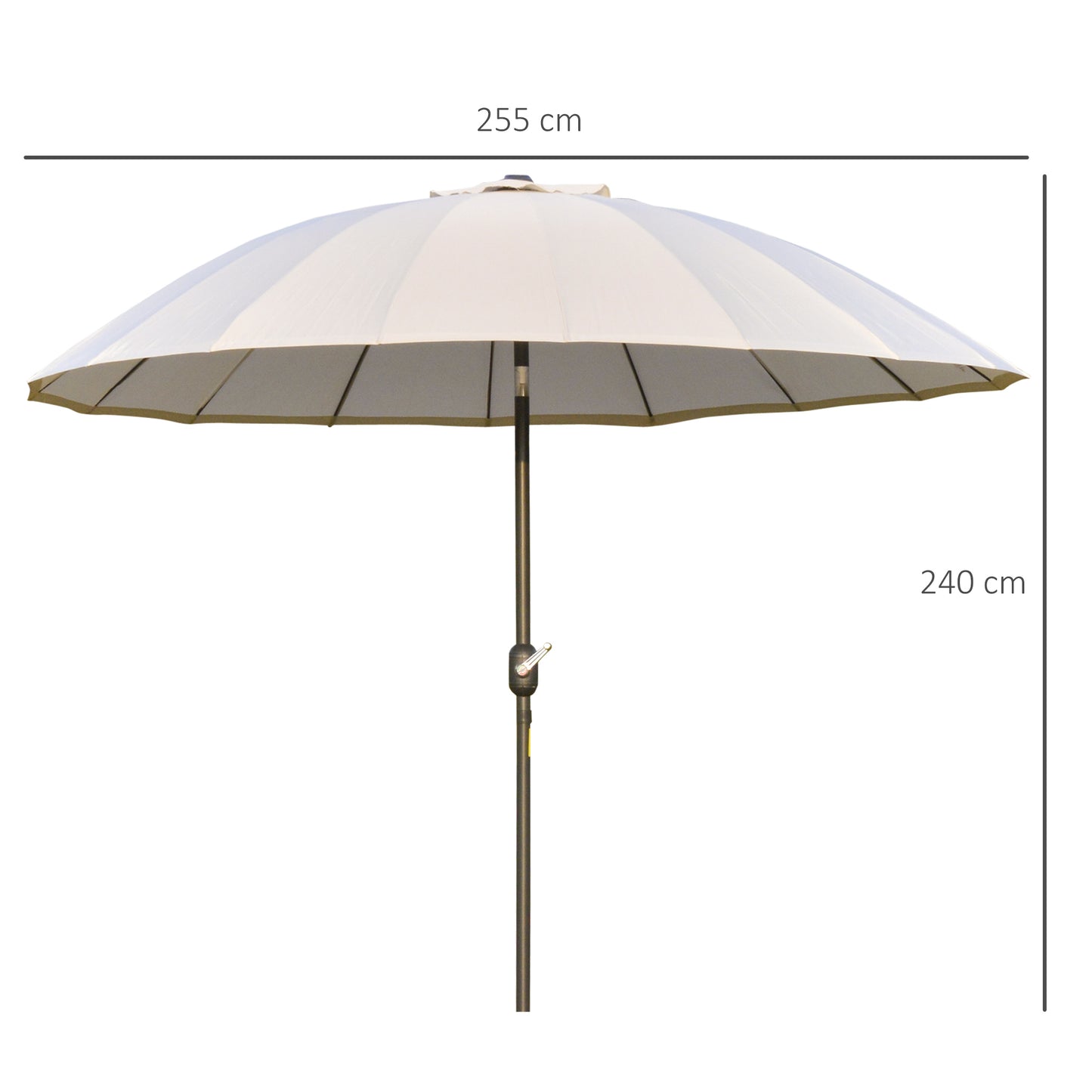 Outsunny Ф255cm Patio Parasol Umbrella Outdoor Market Table Parasol with Push Button Tilt Crank and 18 Sturdy Ribs for Garden Lawn Backyard Pool Crema White Adjustable Angle Detachable Structure