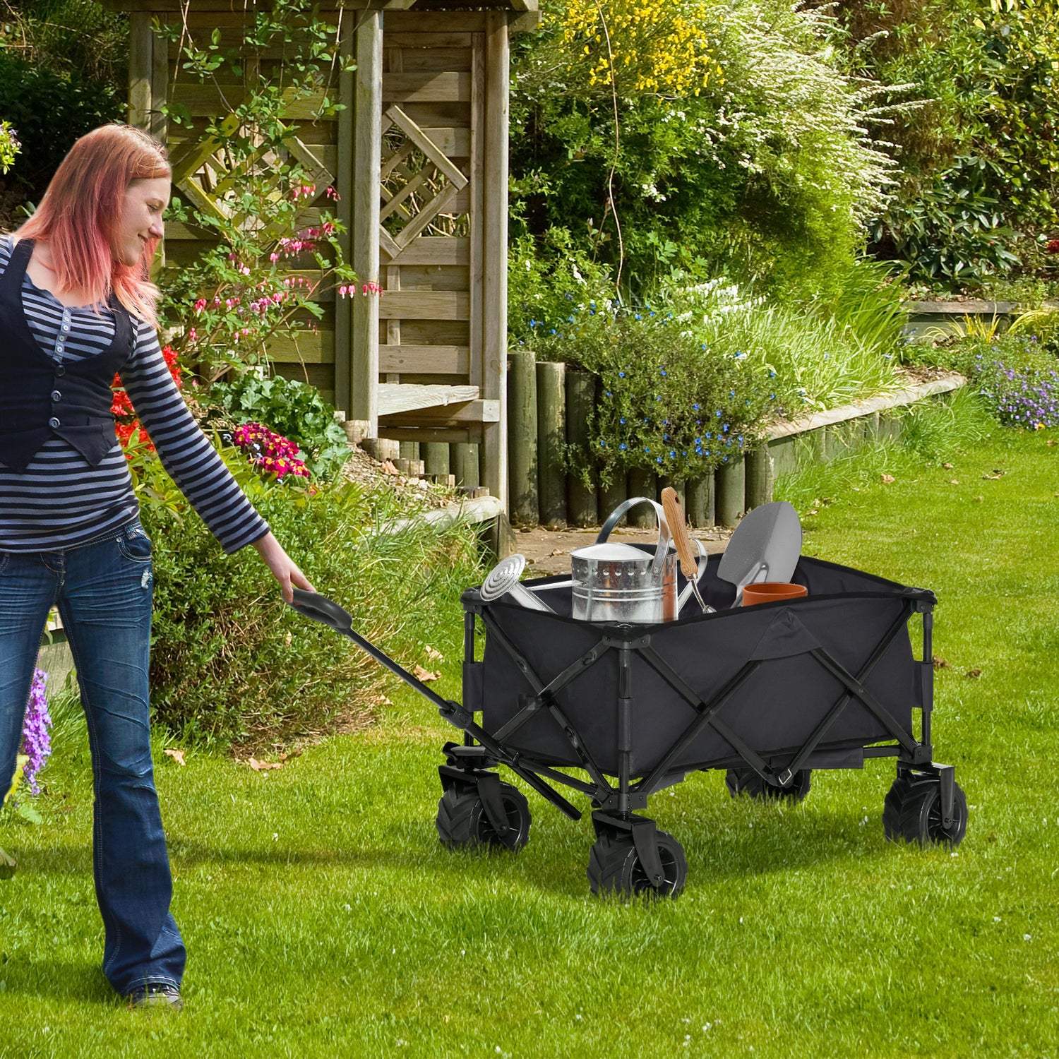 Outsunny Folding Garden Trolley, Outdoor Wagon Cart with Carry Bag