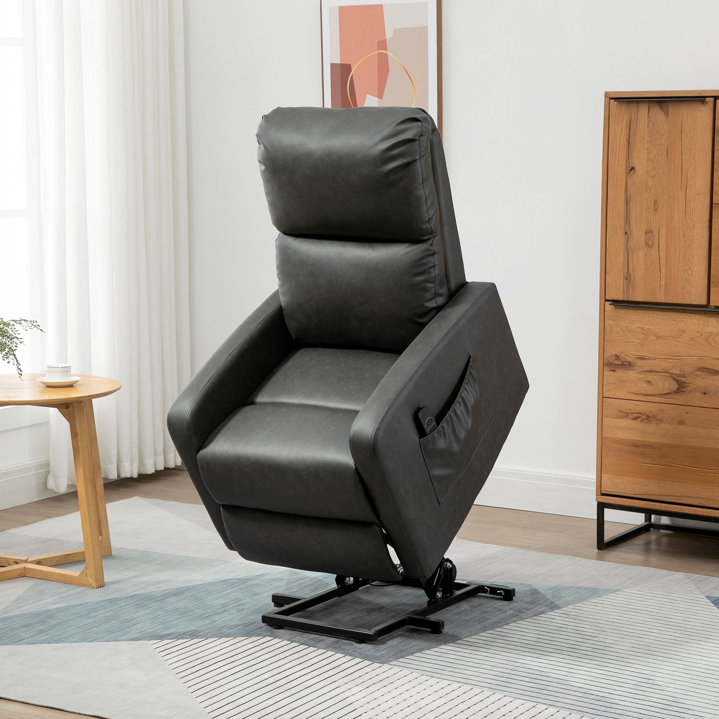 HOMCOM Power Lift Brown Leather Recliner Chair with Remote Control