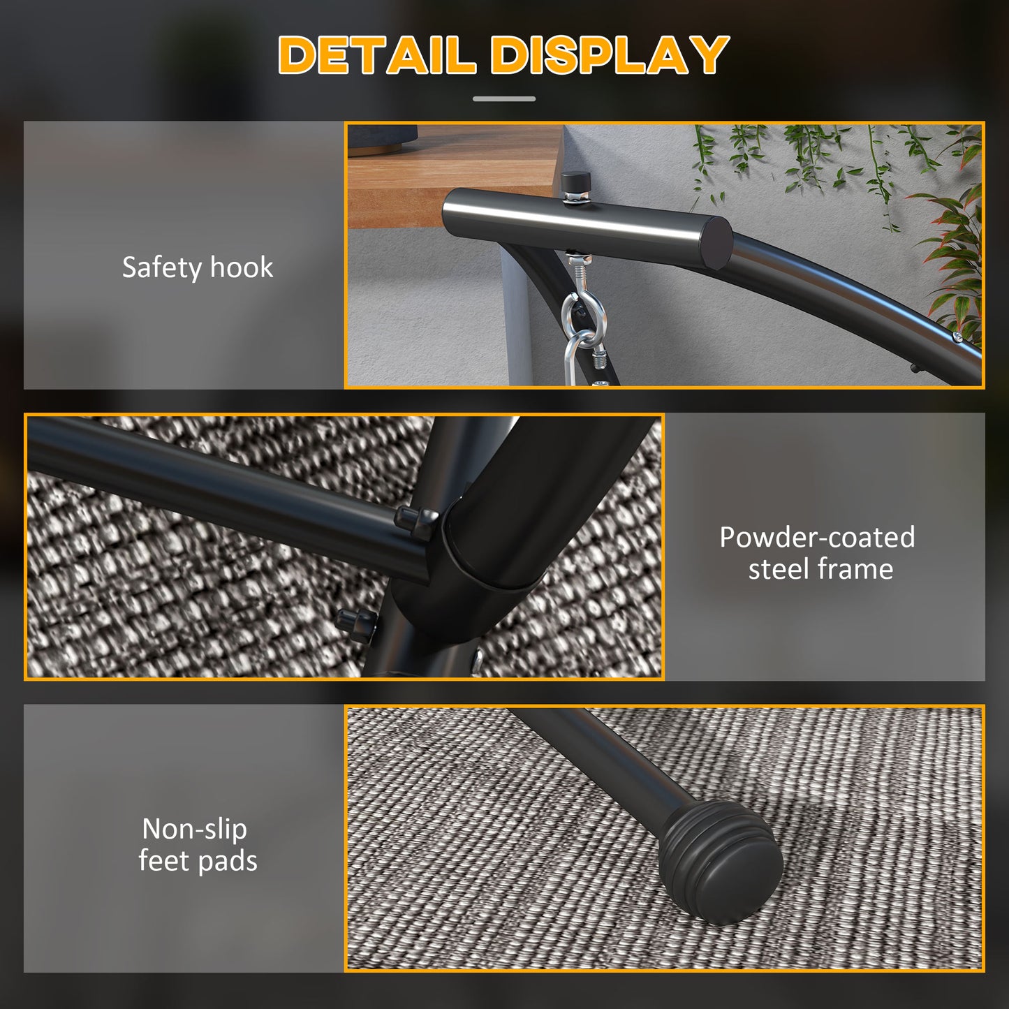 Outsunny Hammock Chair Stand, C Shape Hanging Heavy Duty Metal Frame Hammock Stand for Hanging Hammock Air Porch Swing Chair, Black