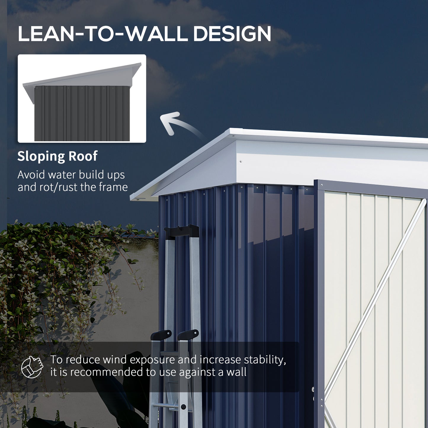 Outsunny Metal Garden Shed Outdoor Leanto Shed for Tool Motor Bike with Adjustable Shelf Lock Gloves 5'x3'x6' Dark Grey