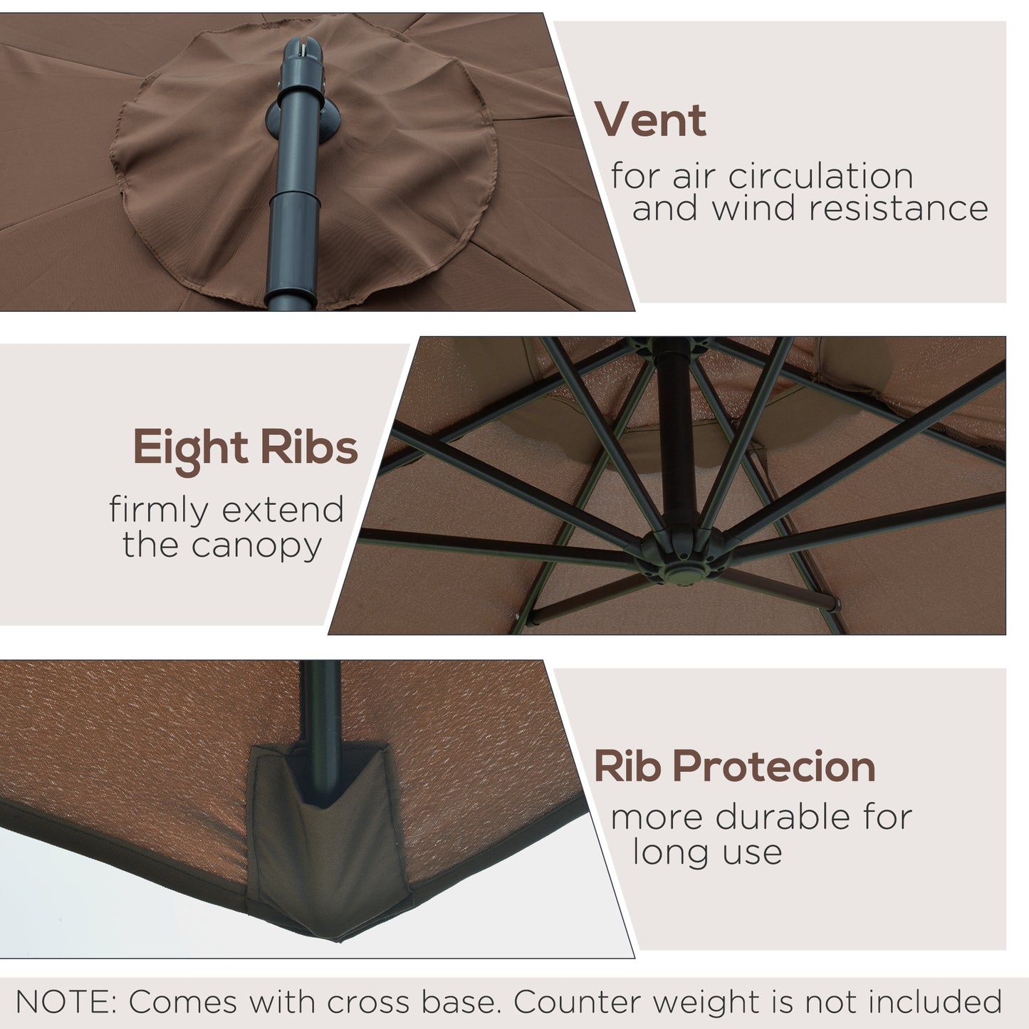 Outsunny Cantilever Umbrella Parasol Hanging Banana Steel Brown 3M Patio