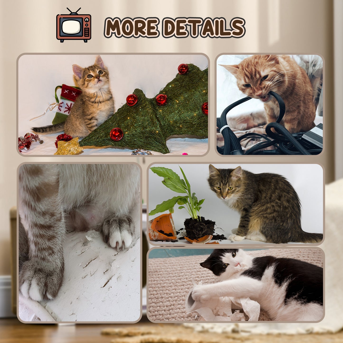 PawHut TVShaped Scratching Board with Scratcher Catnip Toy Rat Cat Scratcher for Indoor Cats 43 x 23 x 32.5cm