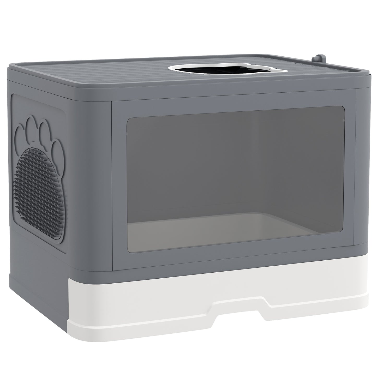 PawHut Cat Litter Box Enclosed with Lid Front Entry Top Exit Drawer Tray Scoop Brush 48.5 x 38 x 36.5cm Grey