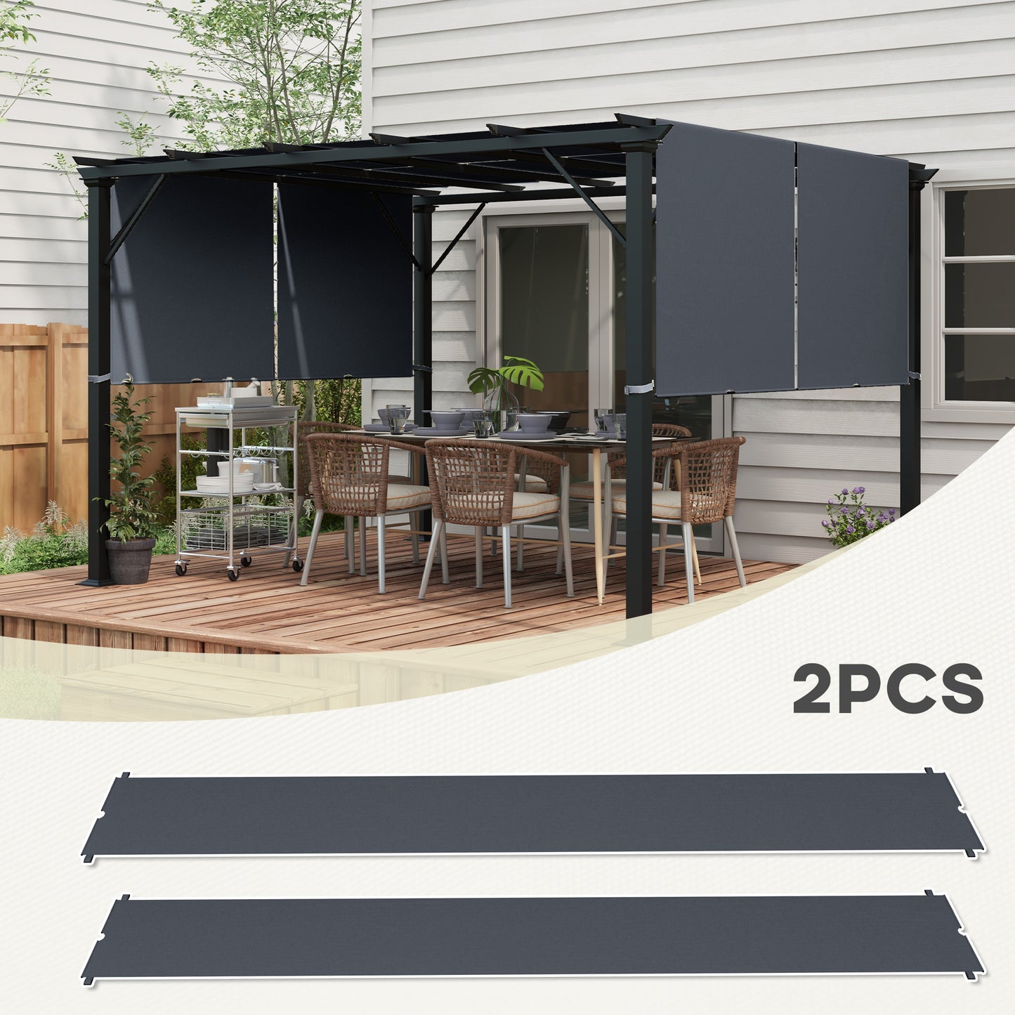 Outsunny 2 Pcs UV Protection Pergola Replacement Canopy, Pergola Shade Cover, Easy to Install, for 3 x 3(m) Pergola, Dark Grey