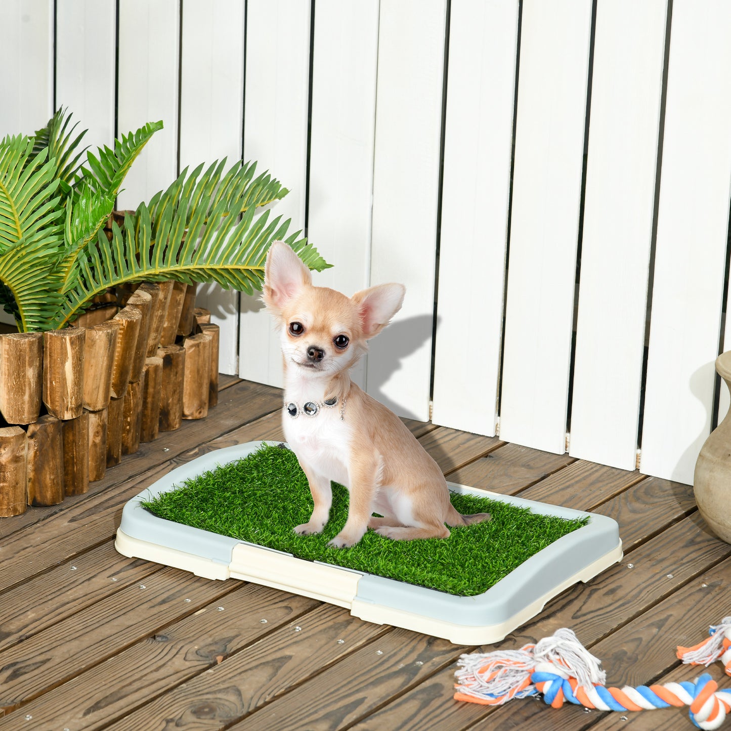 PawHut Puppy Training Pad Indoor Portable Puppy Pee Pad with Artificial Grass Grid Panel Tray 46.5 x 34cm