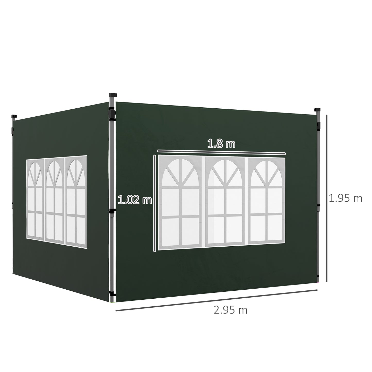 Outsunny Gazebo Side Panels Sides Replacement with Window for 3x3(m) or 3x4m Pop Up Gazebo 2 Pack Green