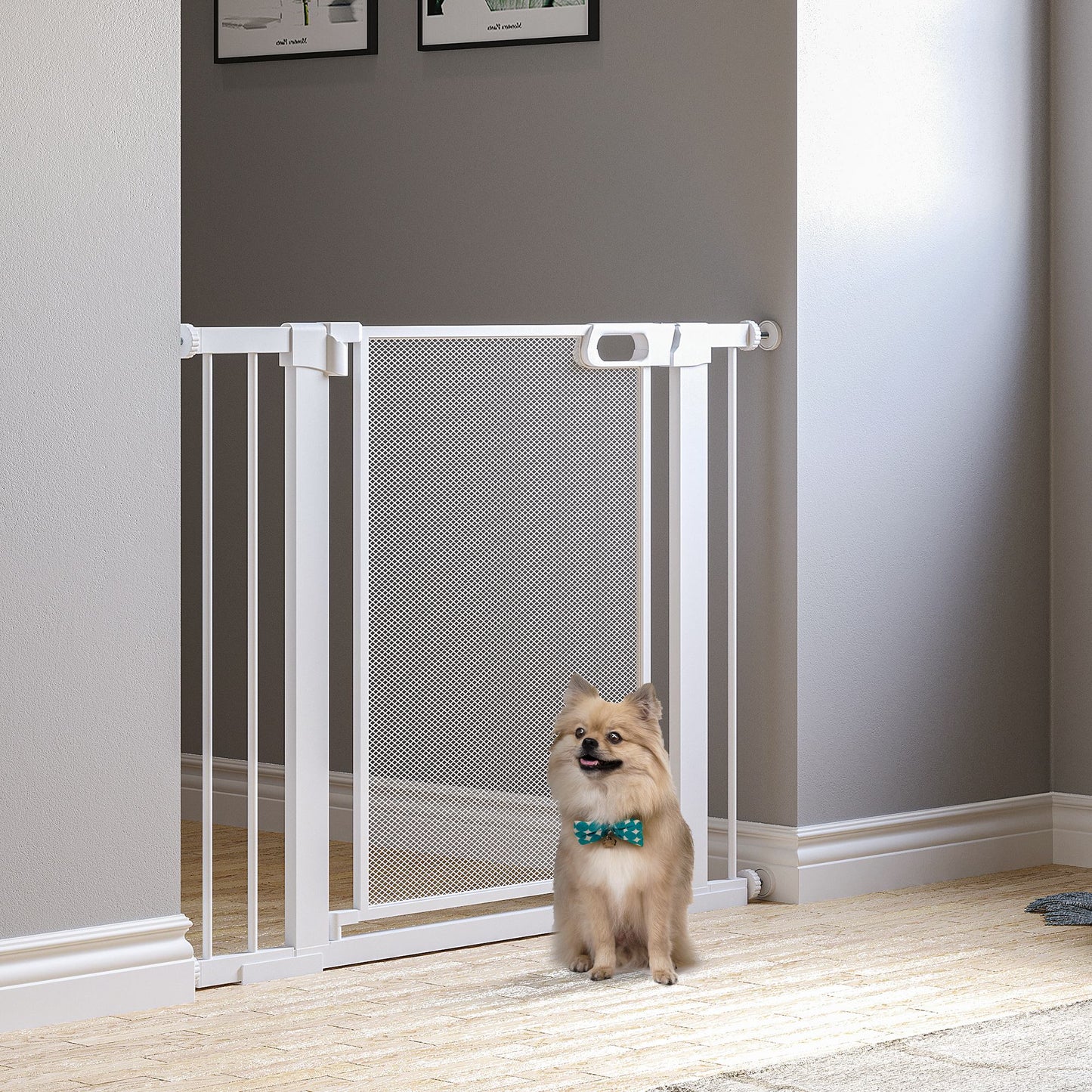 PawHut Pressure Fit Safety Gate for Doorways and Staircases, Dog Gate w/ Auto Closing Door White