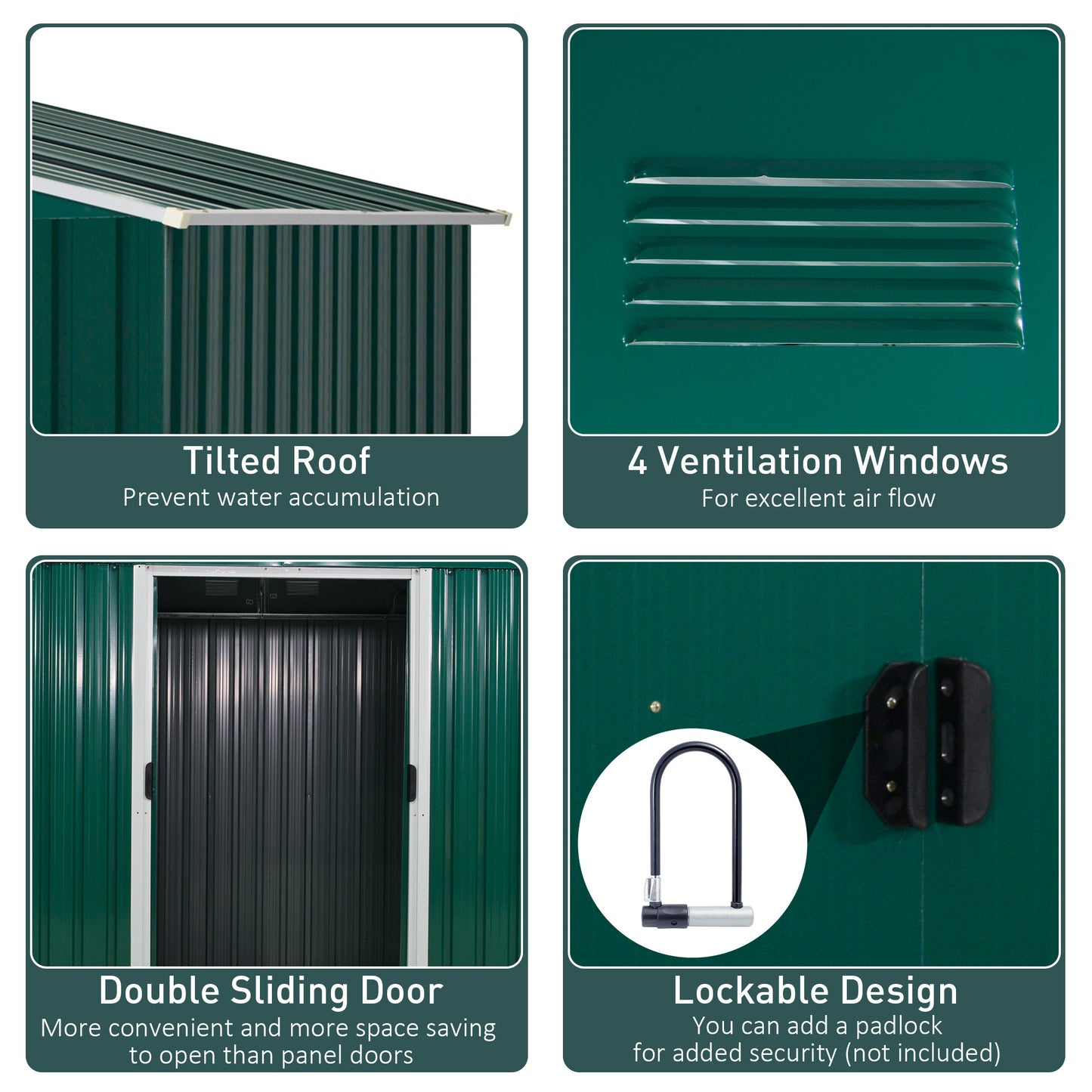 Outsunny 5.7 x 7.7ft Corrugated Steel Sliding Door Garden Shed - Green