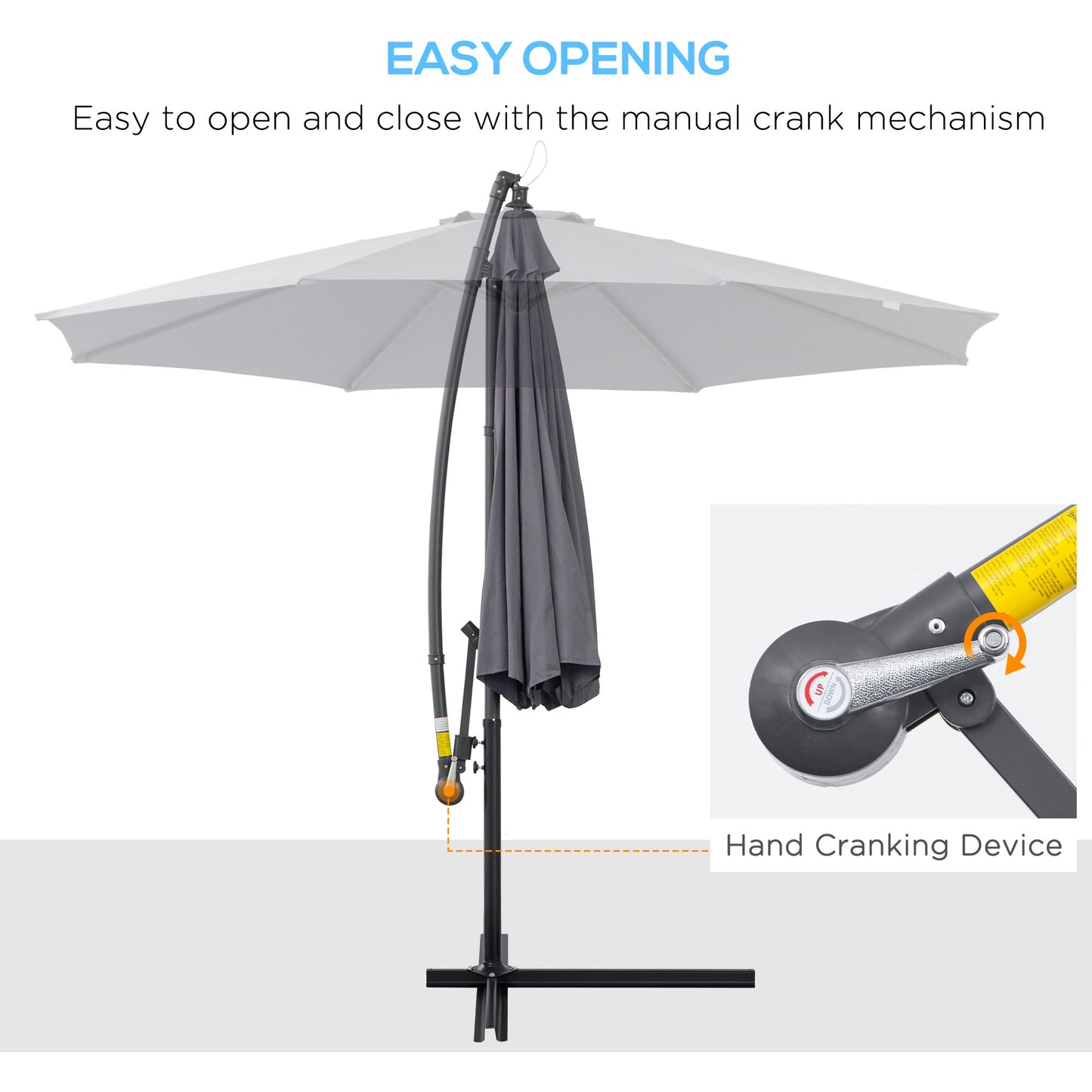 Outsunny 3(m) Garden Parasol Sun Shade Patio Banana Hanging Umbrella Cantilever Grey