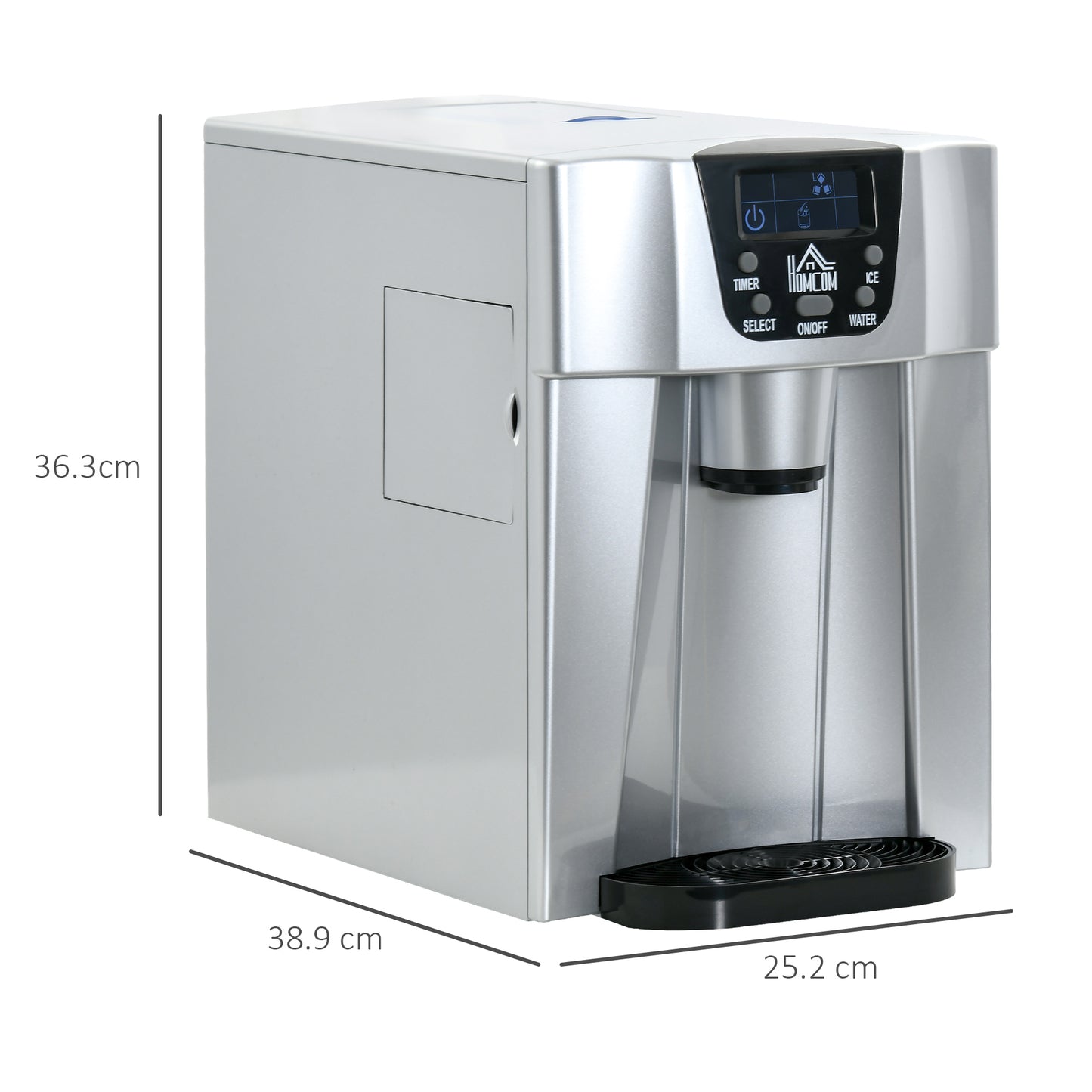 HOMCOM Ice Maker Machine and Water Dispenser, Counter Top Ice Cube Maker for Home w/3L Tank, Adjustable Cube Size,12kg in 24 Hrs, No Plumbing Required