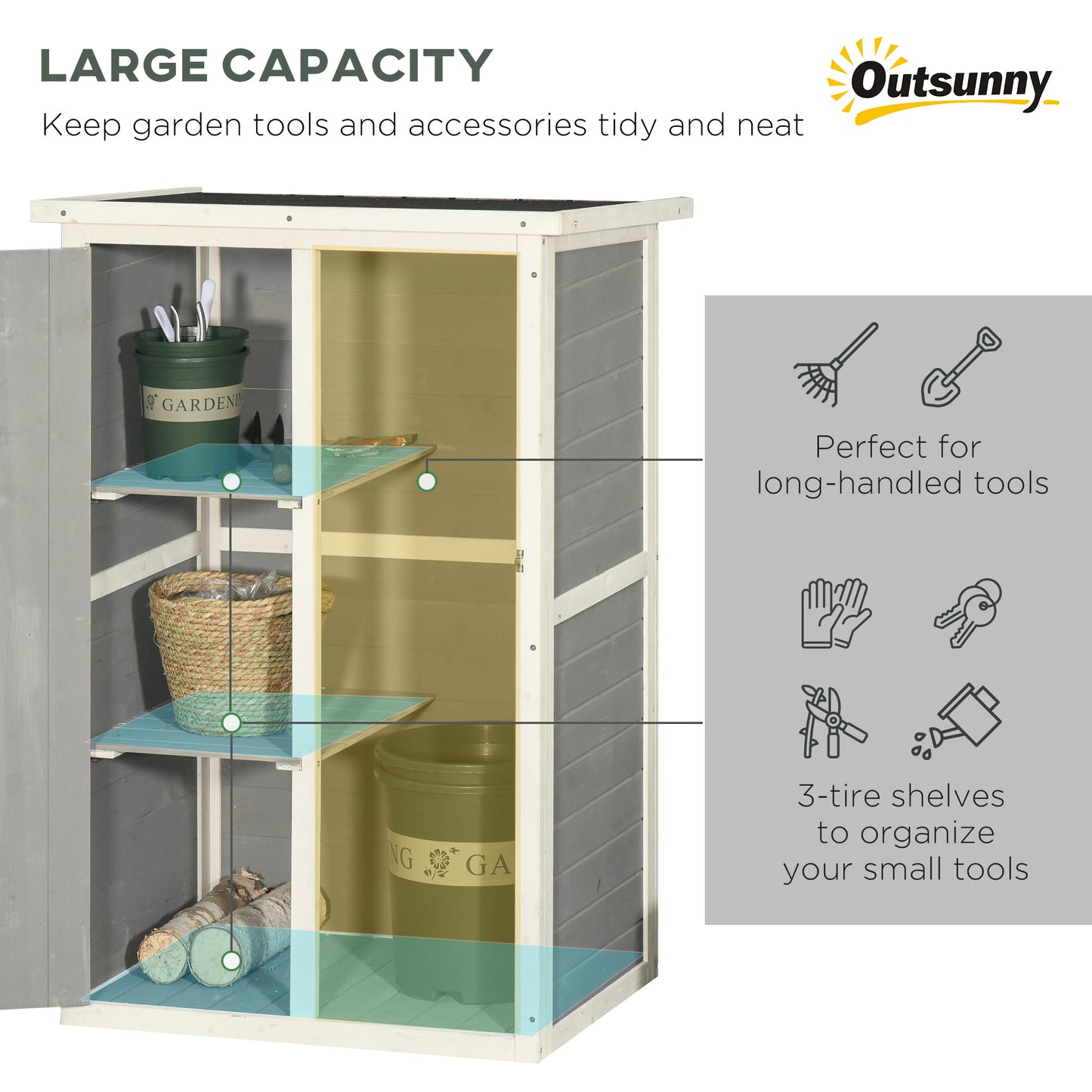 Outsunny 1.8 x 2.4ft Small Fir Wood Garden Storage Shed with Shelves - Grey