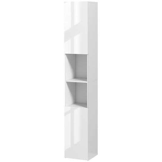 kleankin Freestanding Bathroom Cabinet High Gloss Storage Cabinet with Doors and Adjustable Shelves 30 x 30 x 181.5 cm White