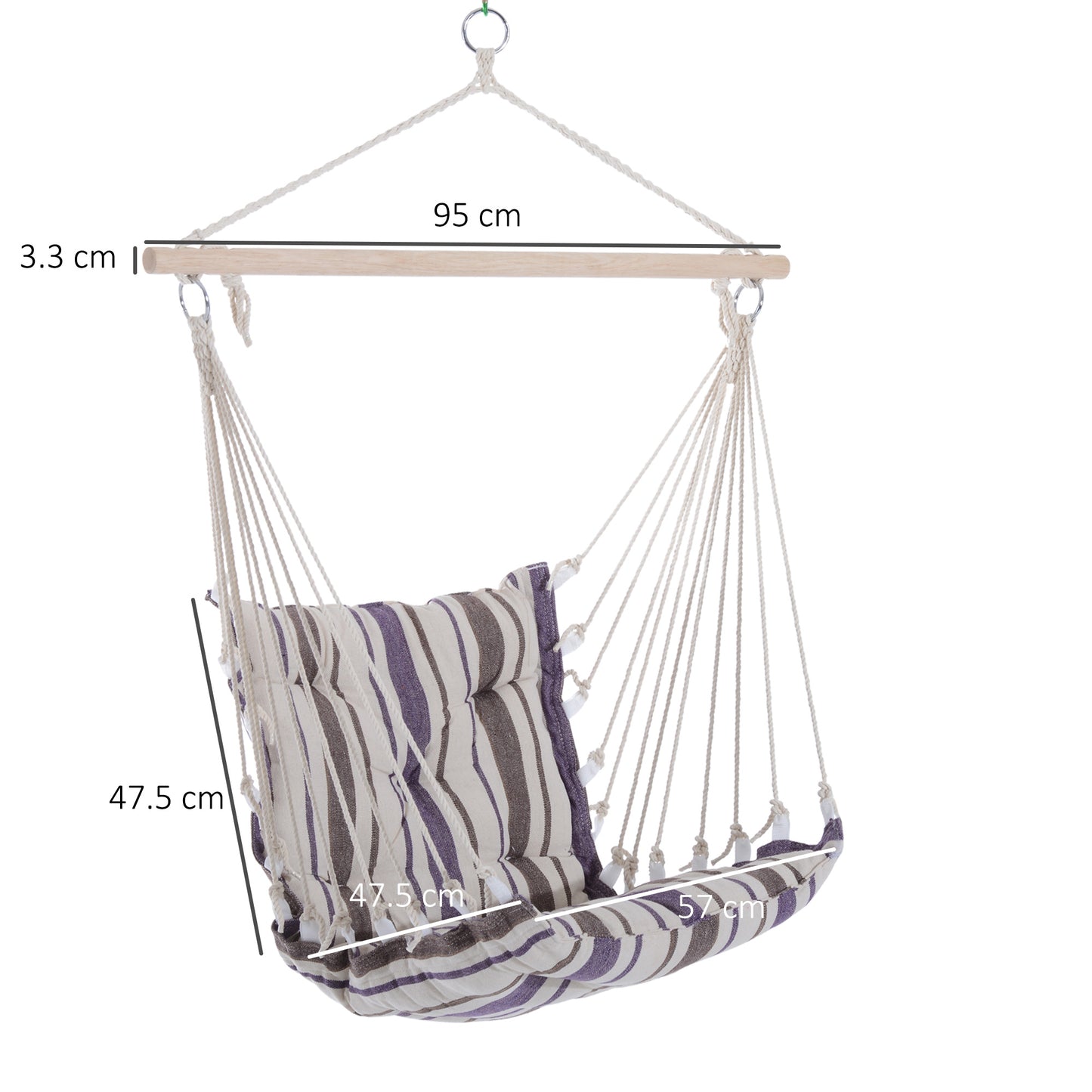 Outsunny Hanging Swing Chair, Seat Size:57W x 47.5D cm-Brown/White Stripes