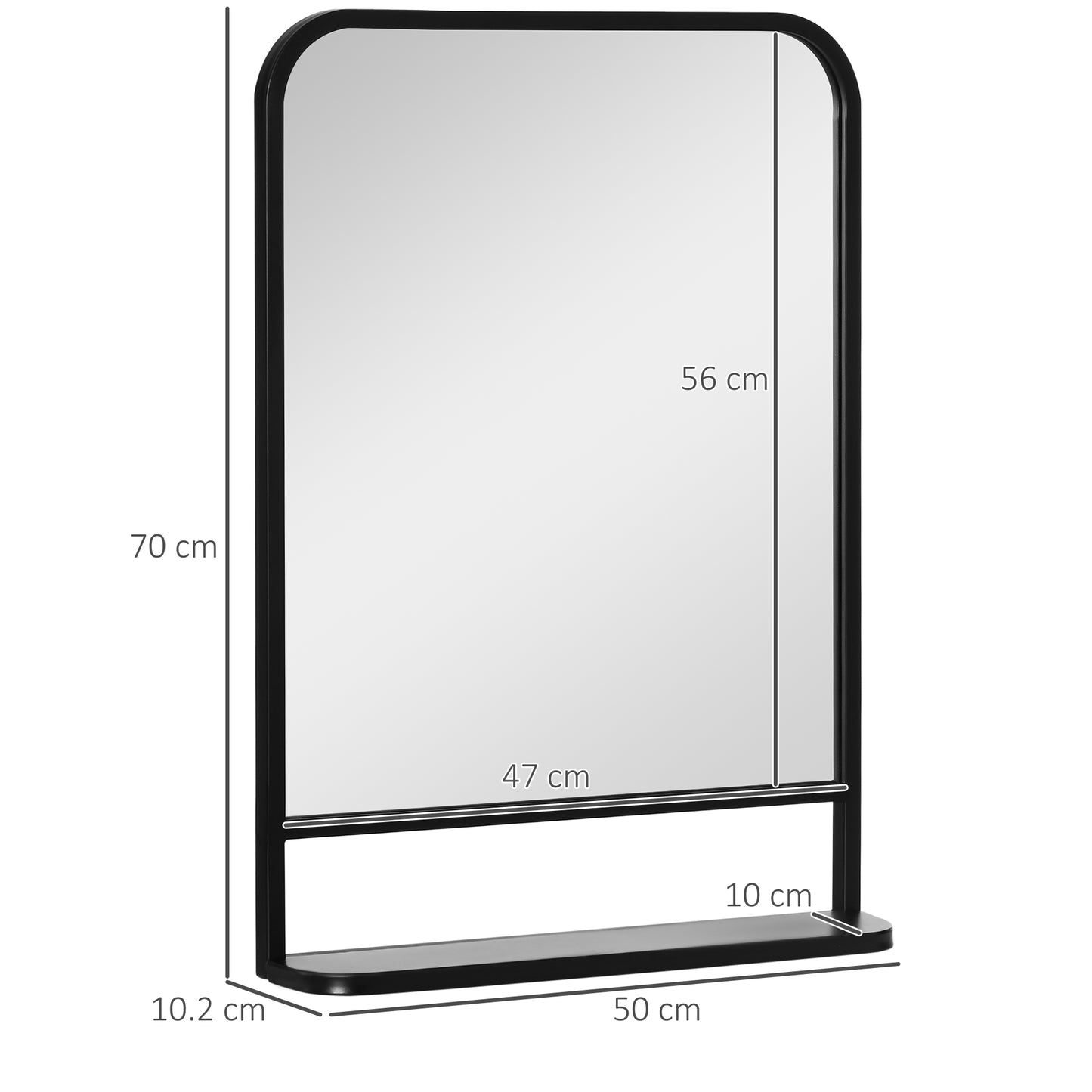 HOMCOM Modern Square Wall Mirror with Storage Shelf, 70 x 50 cm Mirrors, Black