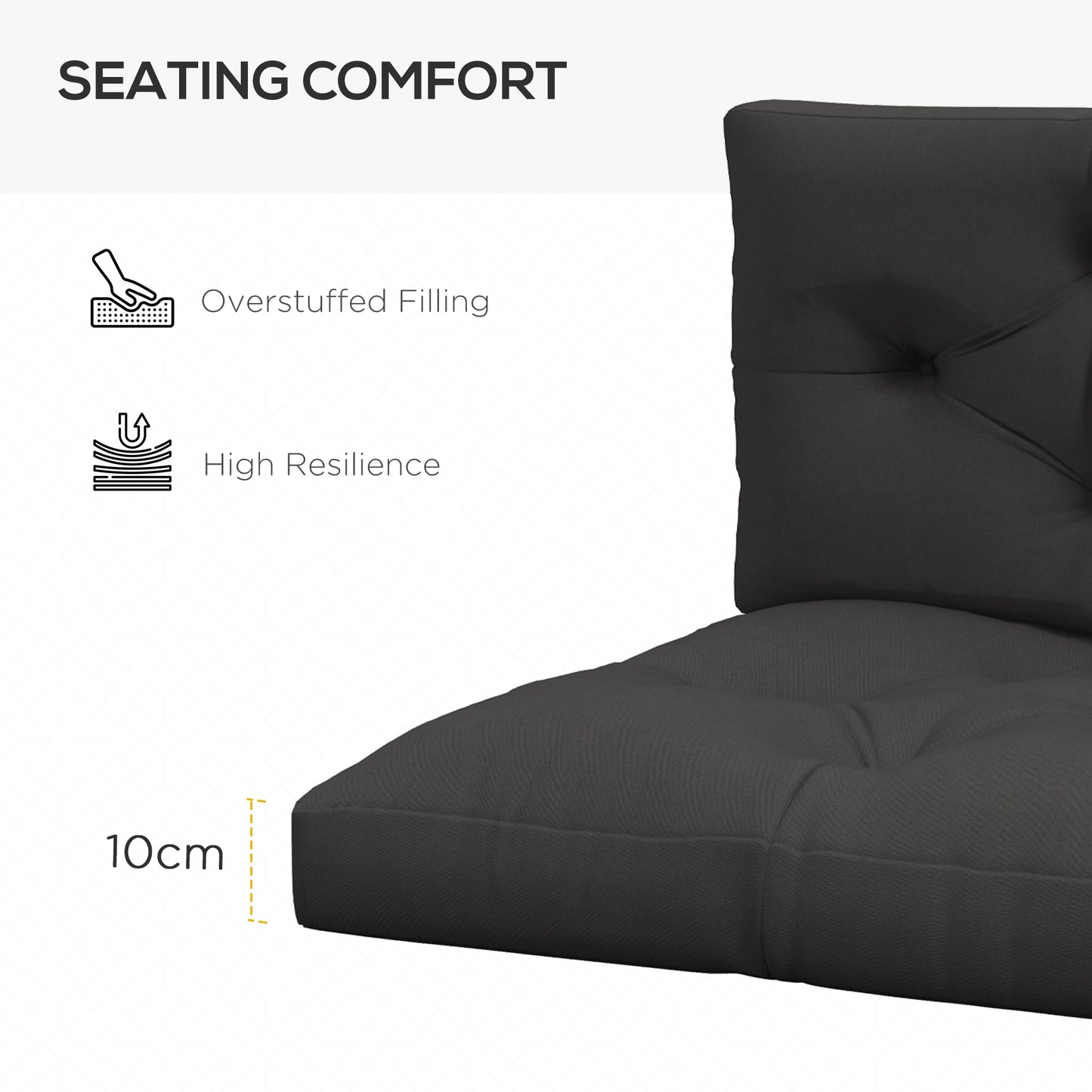 Outsunny 2 Seater Pallet Seat Cushions Back Pillows Replacement, Patio Chair Cushions Set for Indoor Outdoor, Charcoal Grey
