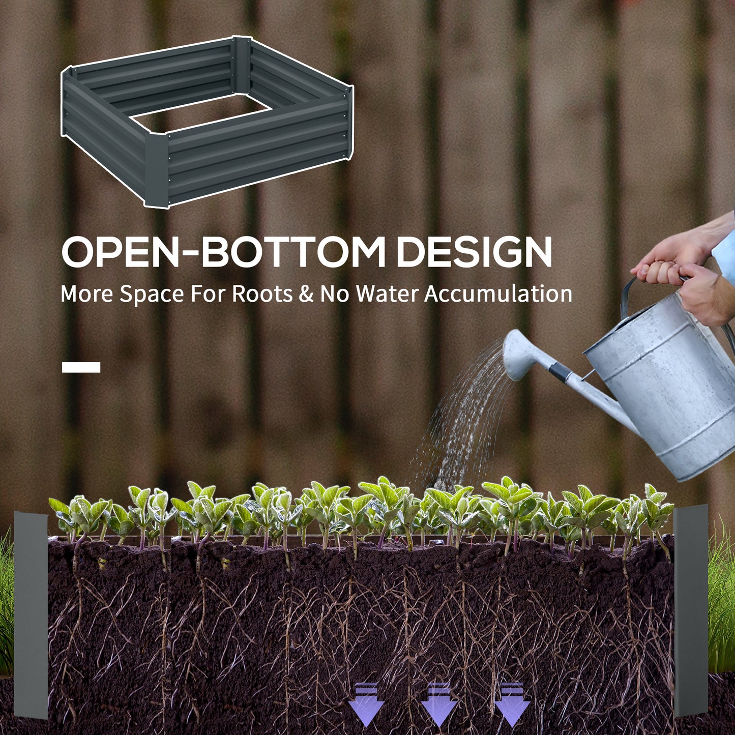 Outsunny Set of 2 291L Raised Garden Bed Elevated Galvanised Planter Box for Flowers Herbs 100x100x30cm Dark Grey