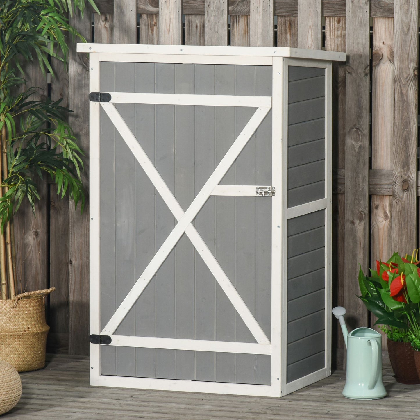 Outsunny 1.8 x 2.4ft Small Fir Wood Garden Storage Shed with Shelves - Grey