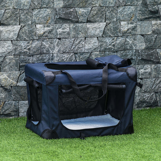 PawHut Folding Pet Carrier Bag Soft Portable Dog Cat Crate Puppy Kennel Cage House with Cushion Storage Bags Dark Blue