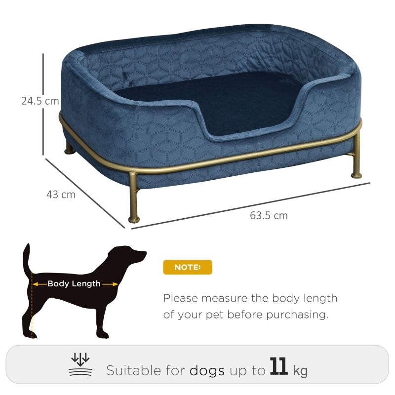 PawHut Pet Sofa Couch, Dog Bed, Cat Lounger, with Metal Base Removable Cushion Modern Furniture for Small Dogs, 63.5 x 43 x 24.5cm, Blue