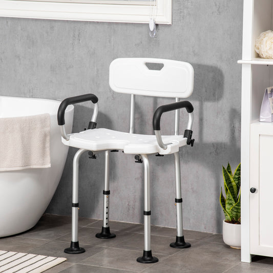 HOMCOM Shower Chair for the Elderly and Disabled, Height Adjustable Shower Stool  White