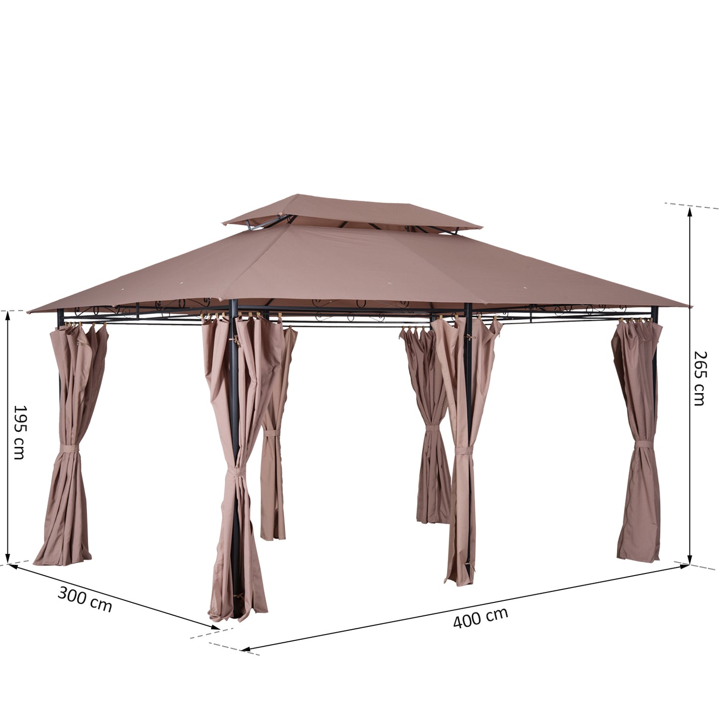 Outsunny 4m x 3m Pavilion Steel Frame Garden Gazebo Khaki