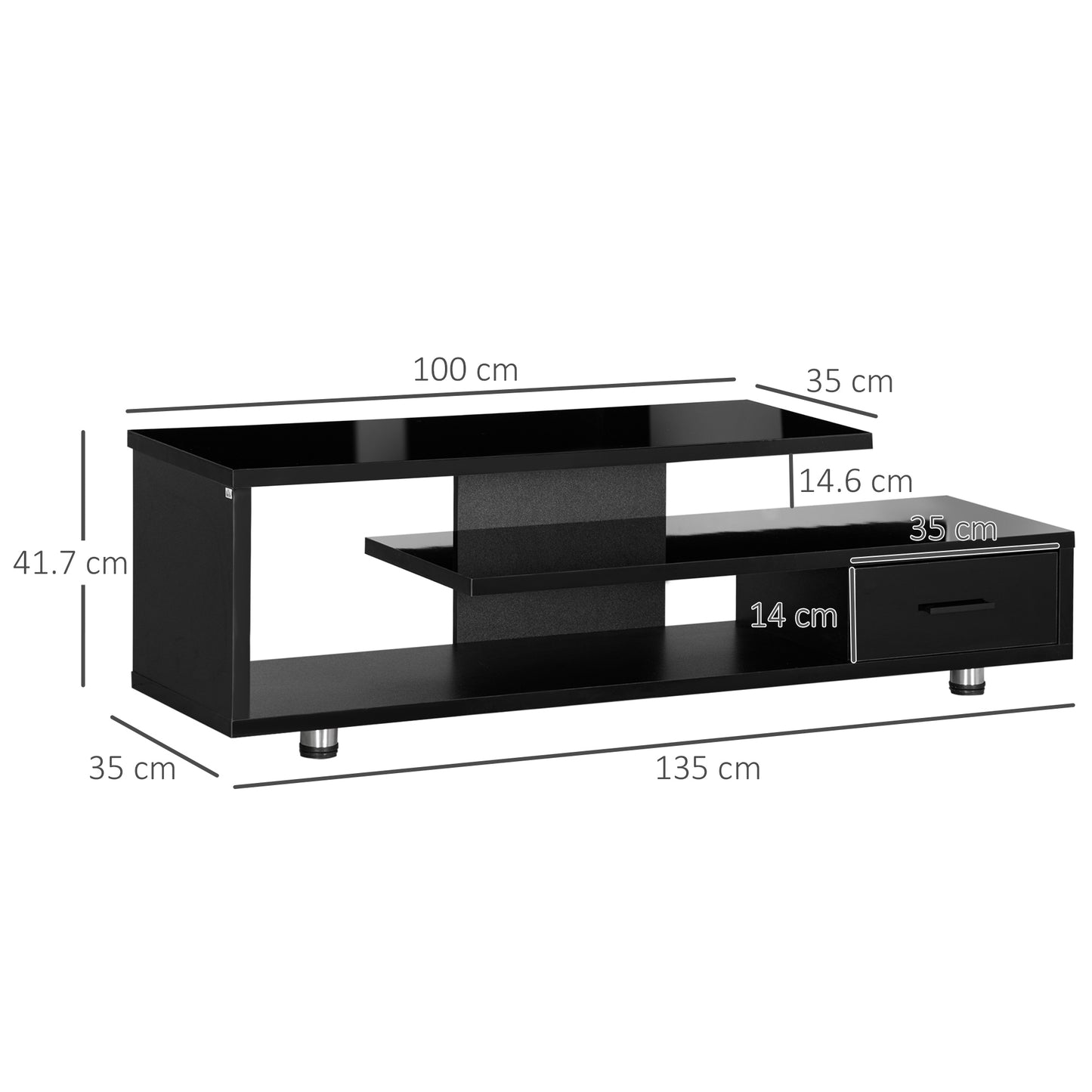 HOMCOM Modern TV Unit for TVs up to 65", TV Cabinet with Storage Shelf and Drawer, Entertainment Unit for Living Room Bedroom, High Gloss Black