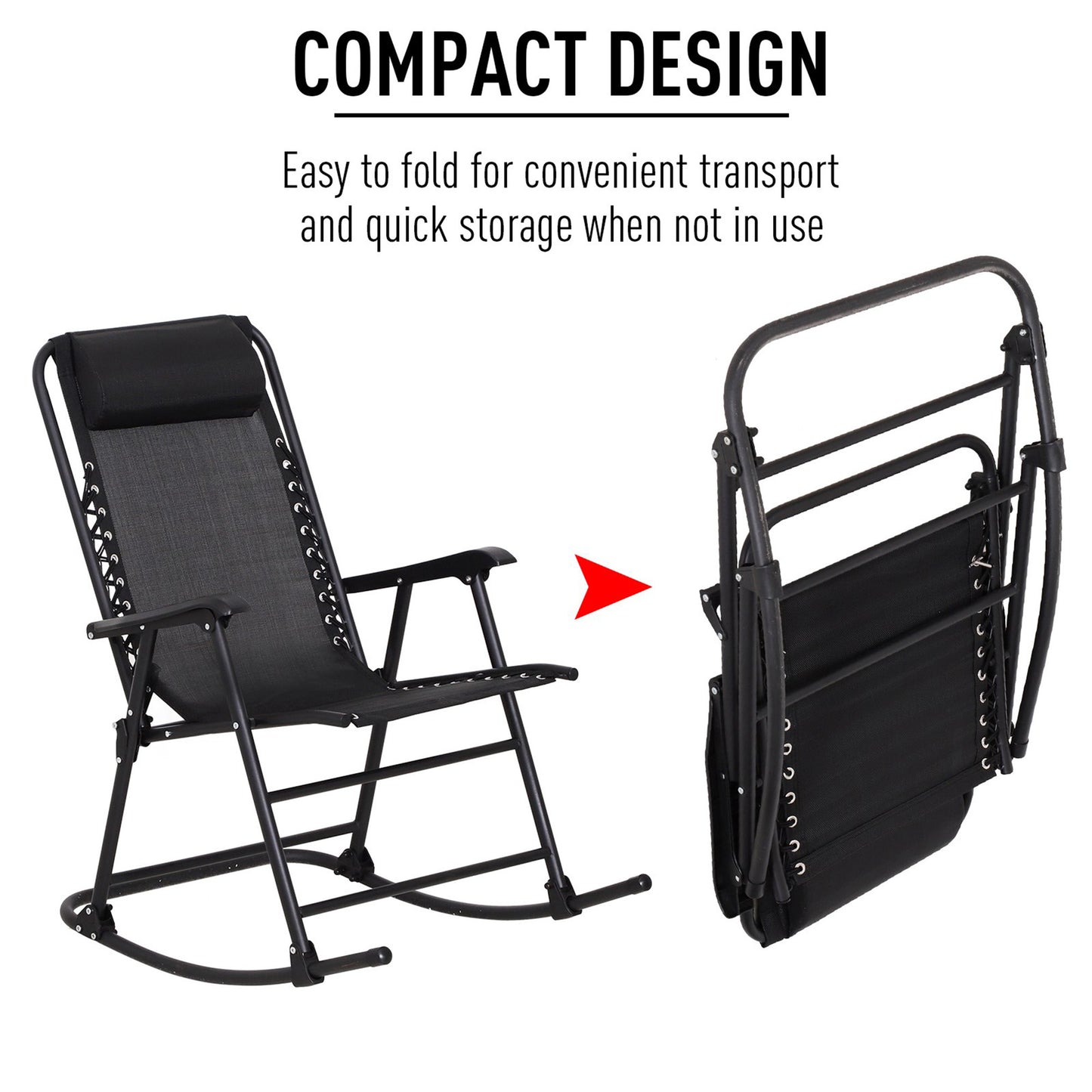 Outsunny Folding Rocking Chair Zero Gravity W/ Headrest-Black