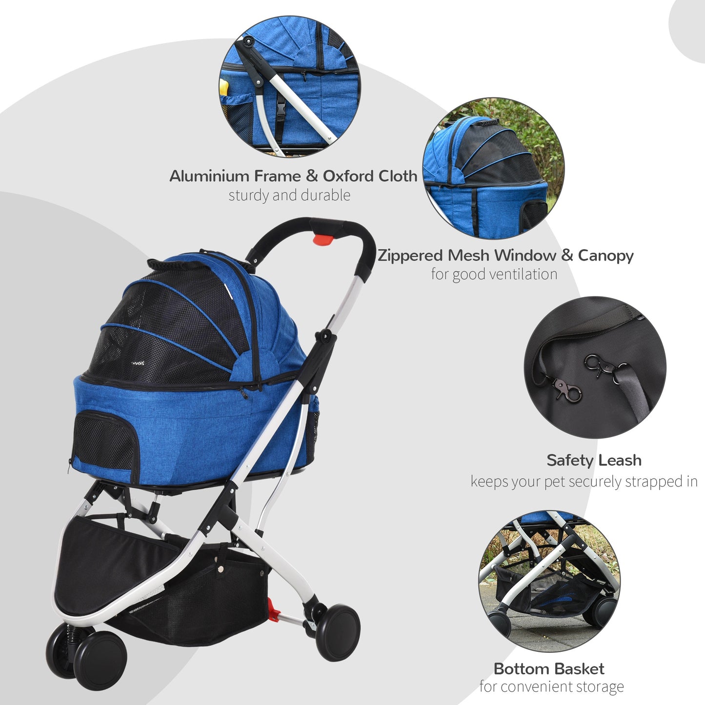 PawHut Detachable Pet Stroller Pushchair Foldable Dog Cat Travel Carriage 2-In-1 Design Carrying Bag Dark Blue