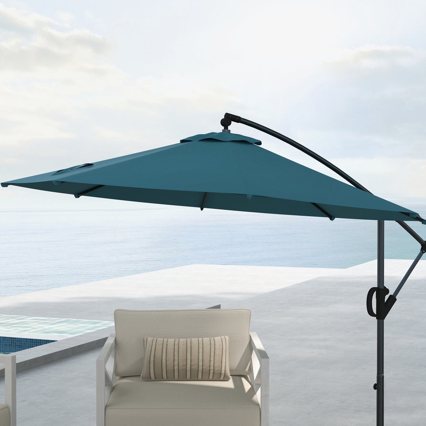 Outsunny 3(m) Offset Cantilever Parasol Umbrella, with Cross Base - Blue
