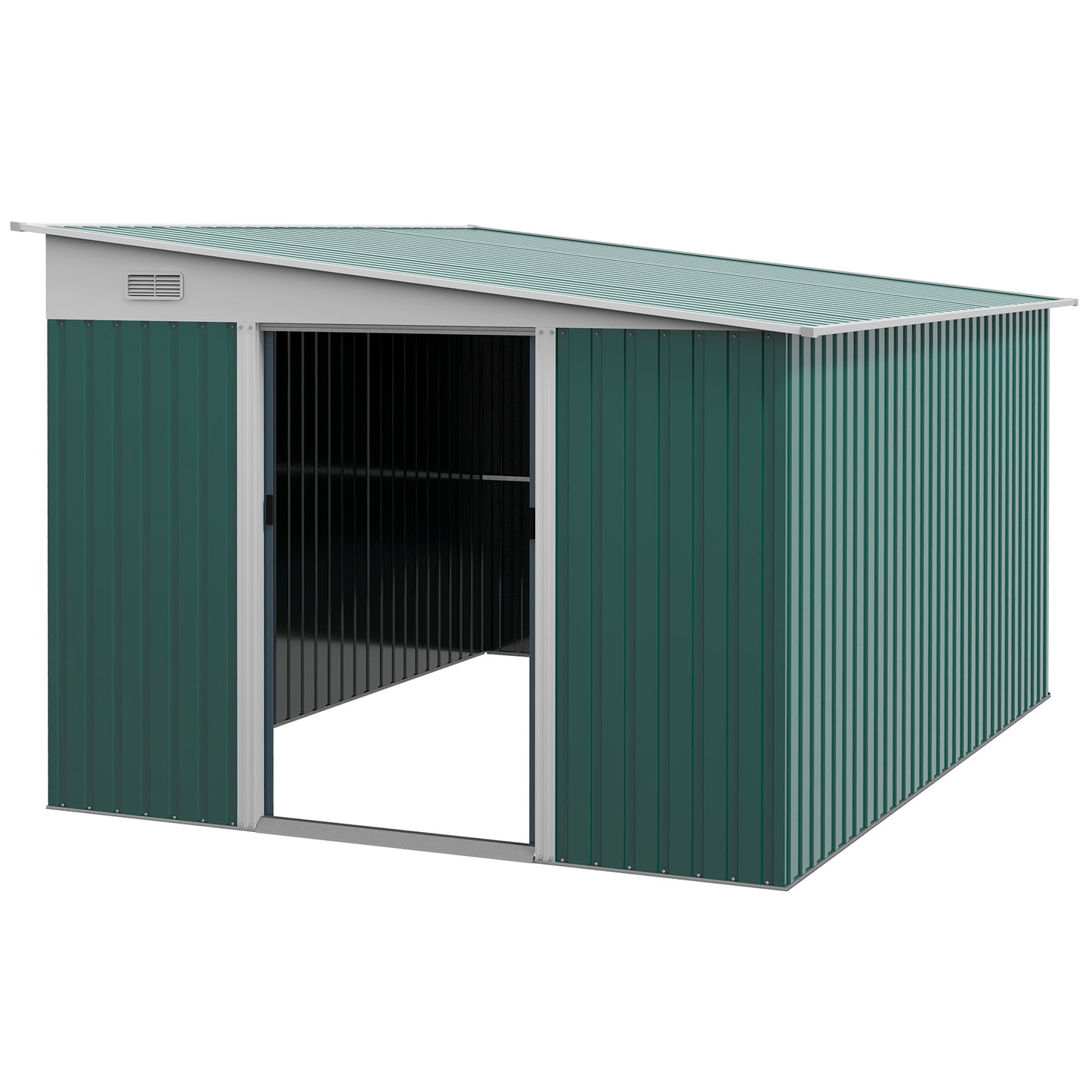 Outsunny Garden Metal Storage Shed Outdoor Metal Tool House with Double Sliding Doors and 2 Air Vents 11.3x9.2ft Green
