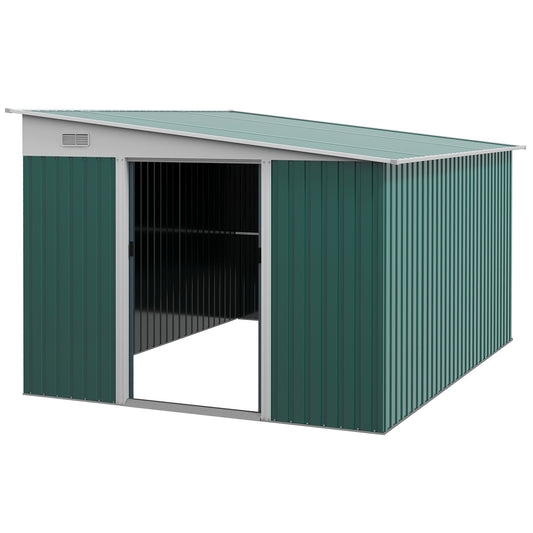Outsunny Garden Metal Storage Shed Outdoor Metal Tool House with Double Sliding Doors and 2 Air Vents 11.3x9.2ft Green