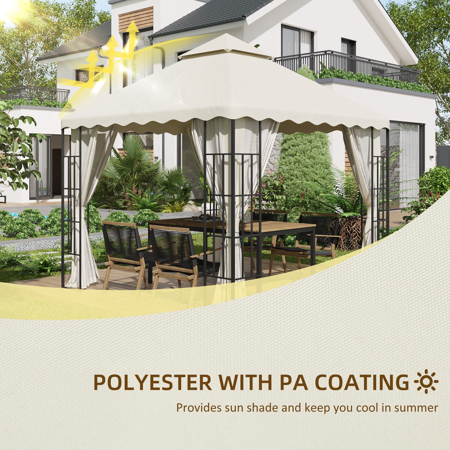 Outsunny 3 x 3 (m) Gazebo Canopy Replacement Covers, 2-Tier Gazebo Roof Replacement (TOP ONLY), Cream White