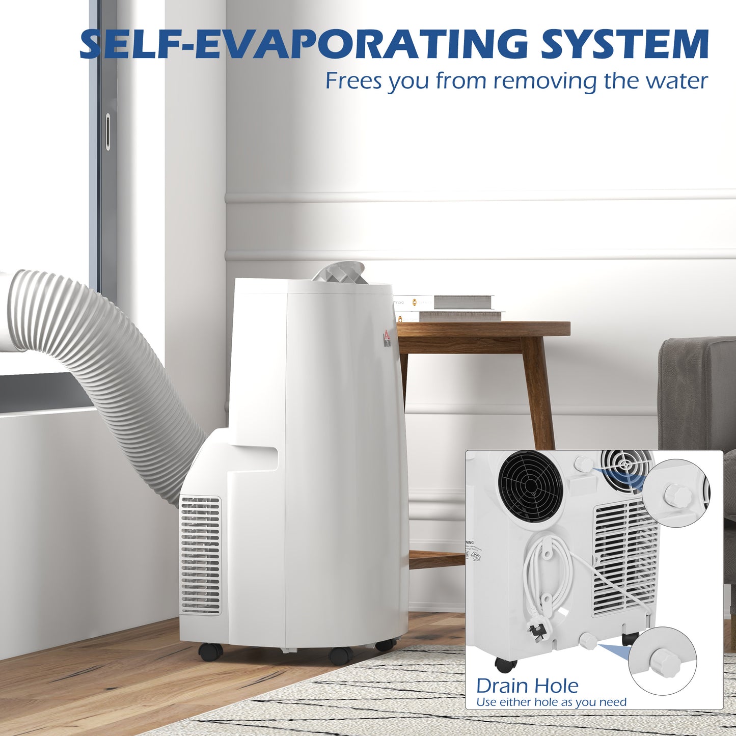 HOMCOM 14,000 BTU Mobile Air Conditioner for Room up to 40m², with Dehumidifier, 24H Timer, Wheels, Window Mount Kit