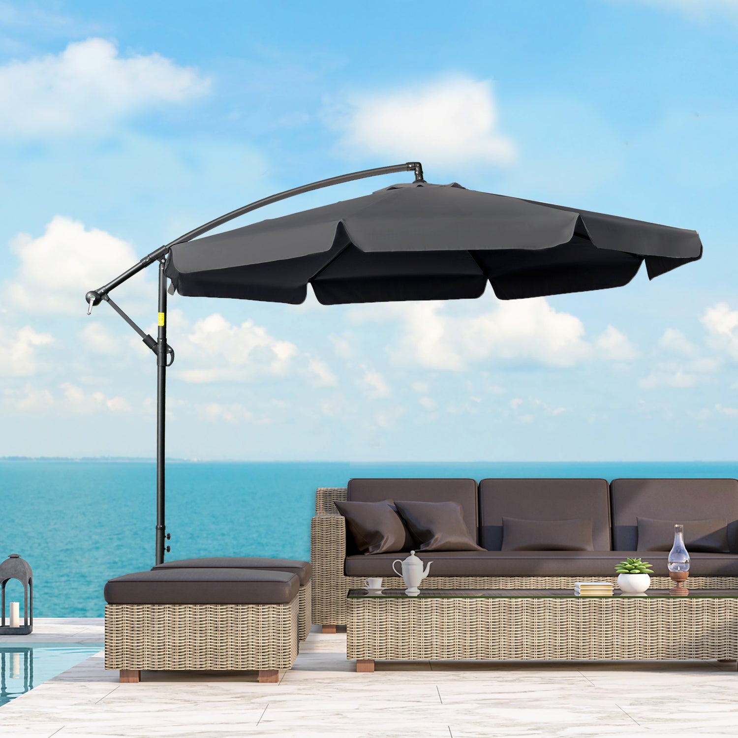 banana patio umbrella Outsunny 2.7m Garden Banana Parasol Cantilever Umbrella with Crank Han – mhstar.co.uk