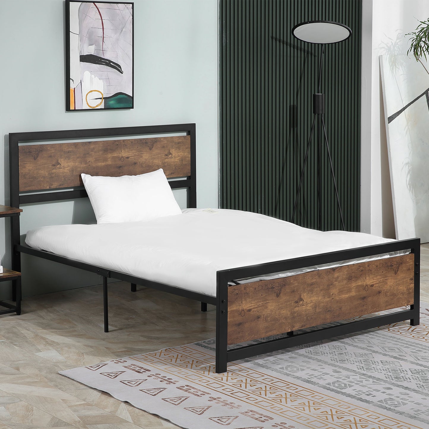 HOMCOM Full Bed Frame with Headboard & Footboard, Strong Slat Support Twin Size Metal Bed w/ Underbed Storage Space, No Box Spring Needed, 144x195x103cm Headboard, Needed