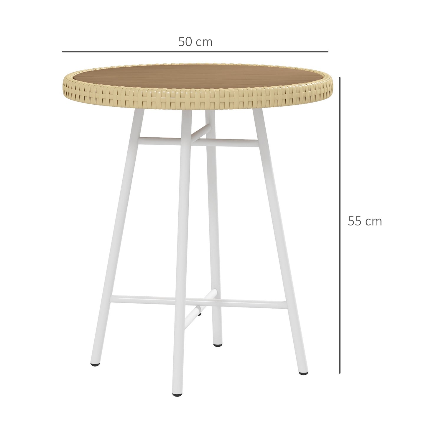 Outsunny PE Rattan Side Table Natural Wood Finish