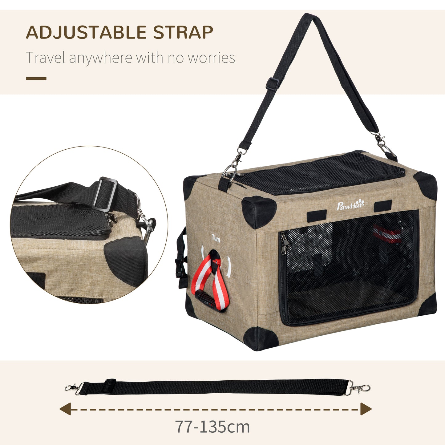 PawHut One-step Folding Cat Carrier, Portable Pet Carrier Bag with Cushion, Pet Travel Carrier with Adjustable Strap, Cat House for XS Dogs & Cats Khaki