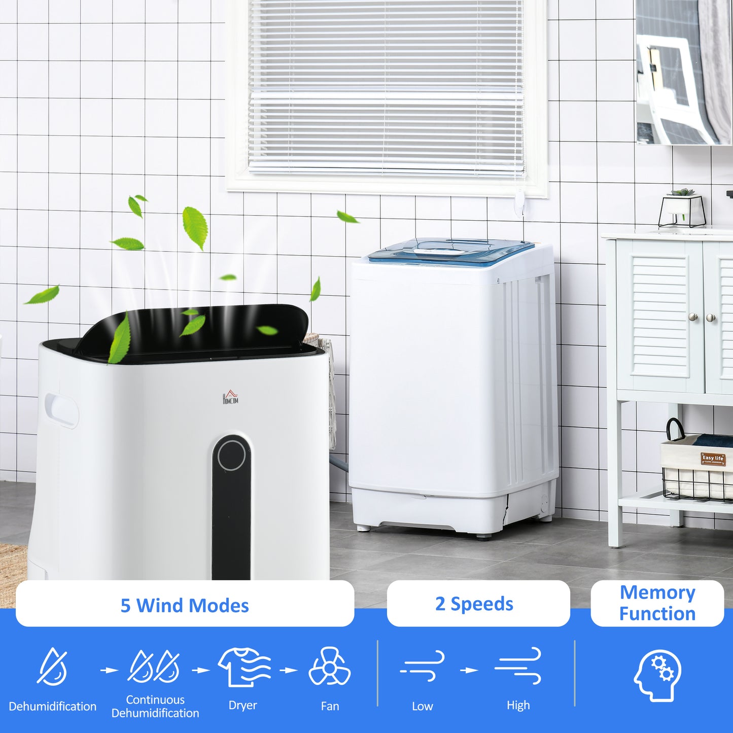 HOMCOM 6500mL Portable Dehumidifier with Air Purifier Filter, 24H Timer, 4 Modes, 22L/Day, for Home Laundry Basement