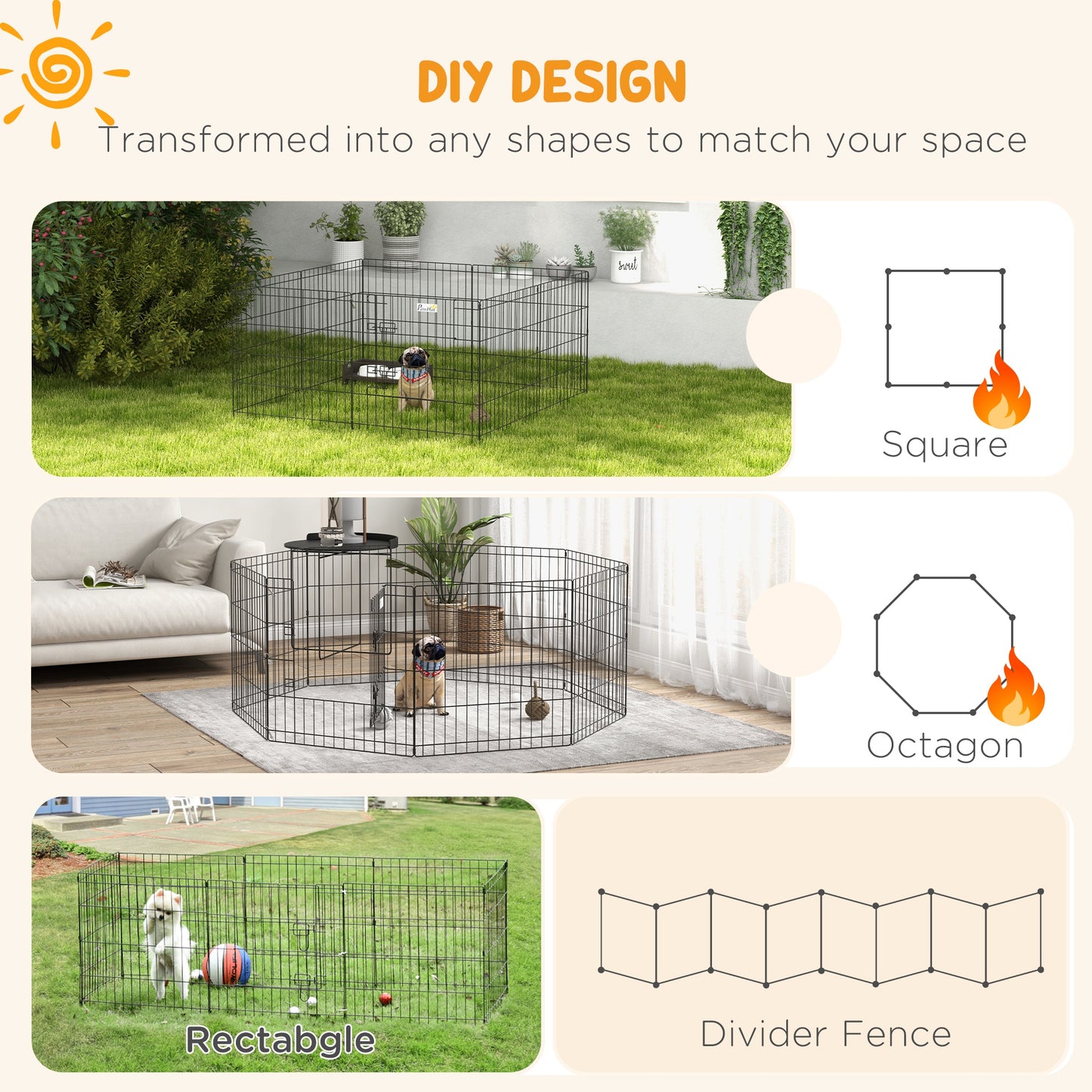 PawHut Dog Playpen Puppy Pen EightPanel Metal Fence for Small Dogs Indoors Outdoors Black