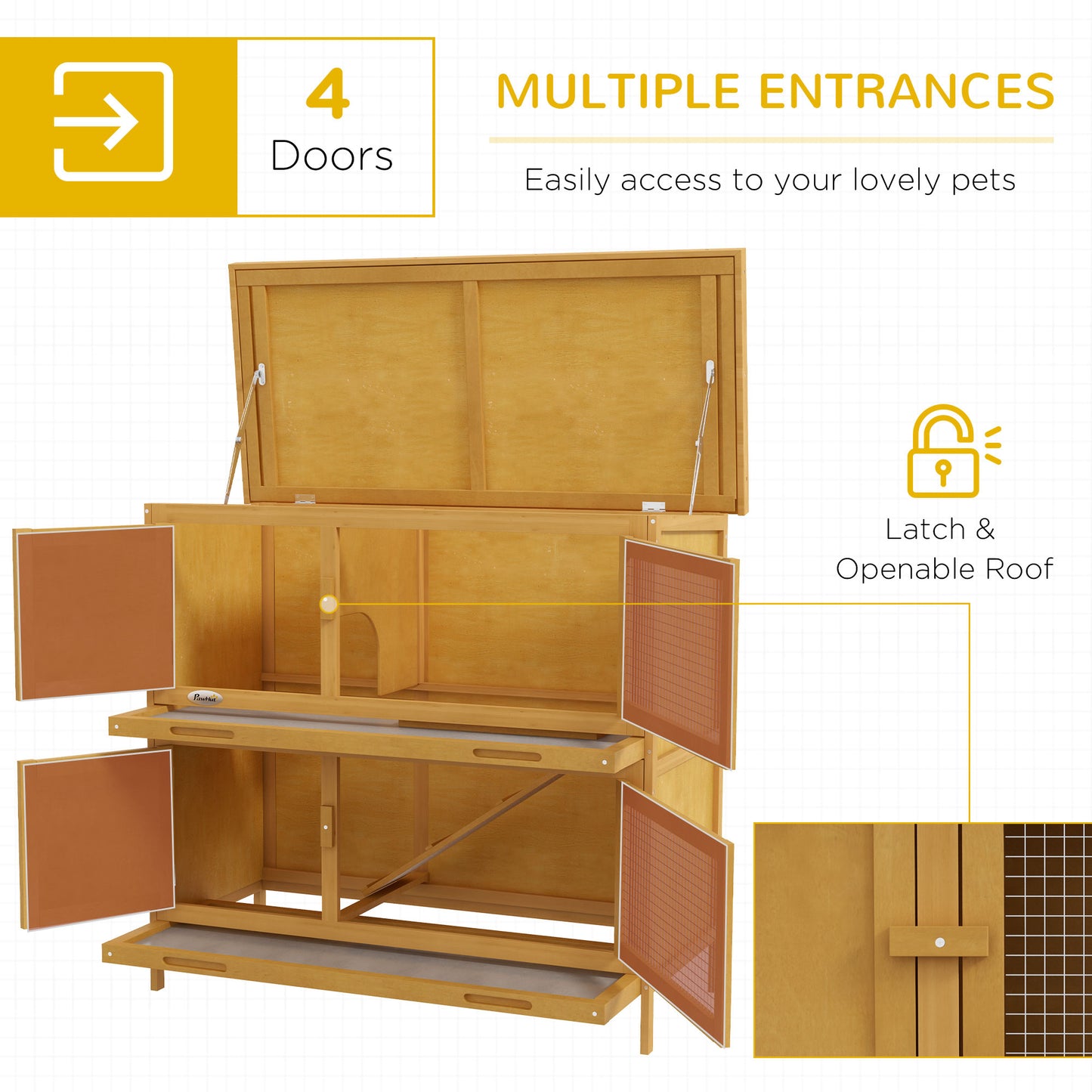 PawHut Double Decker Rabbit Hutch 2 Tier Guinea Pig House Pet Cage Outdoor with Slidingout Tray 100 x 47 x 91cm Yellow