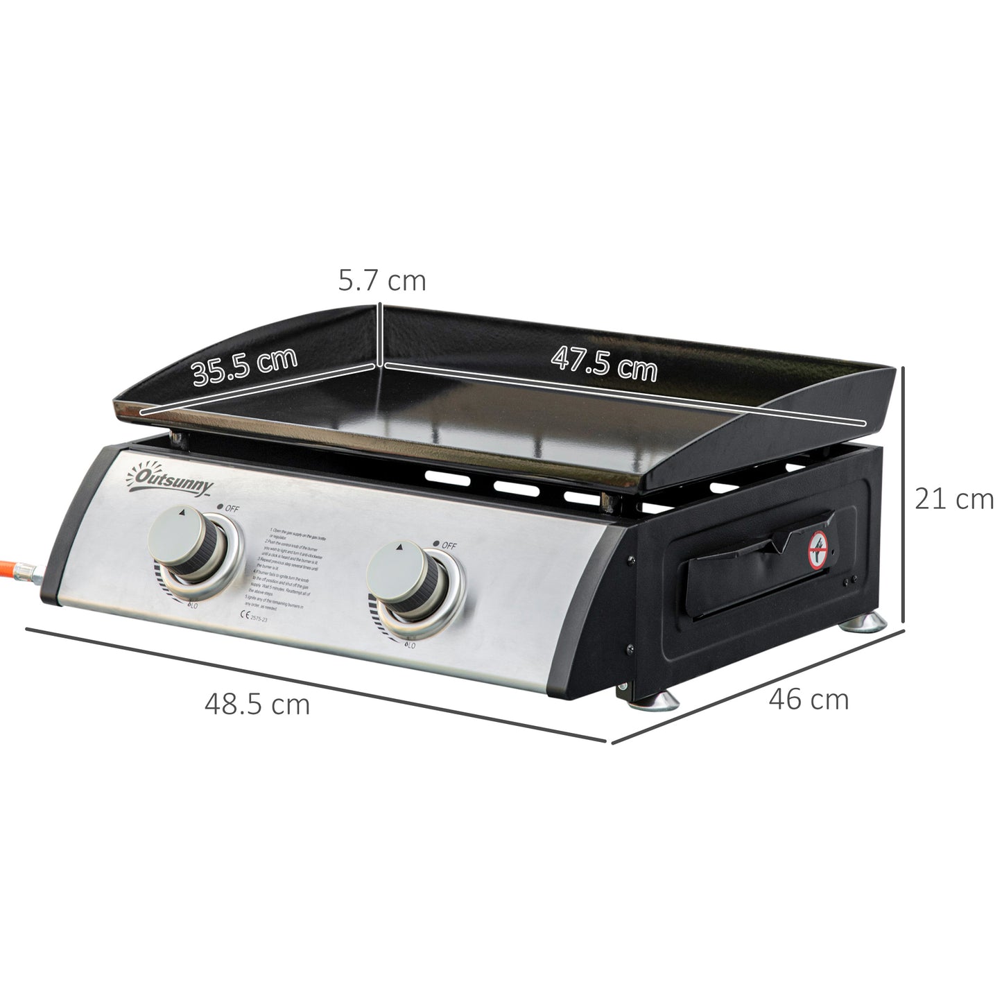 Outsunny Gas Plancha Grill with 2 Stainless Steel Burner, 6kW, Portable Tabletop Gas BBQ with Non-Stick Griddle for Camping Picnic Garden Party Festival