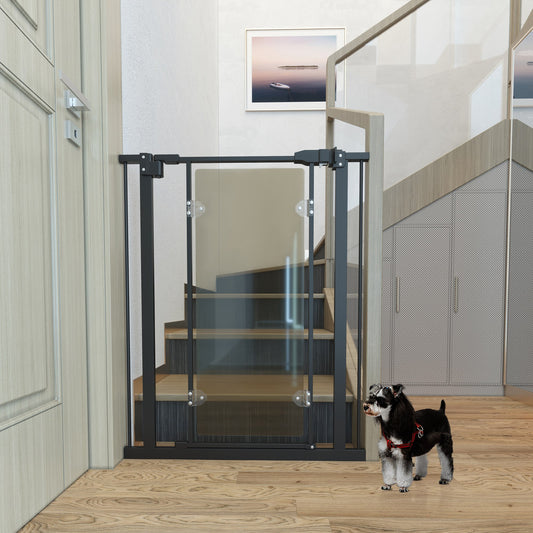 PawHut Pressure Fit Pet Safety Gate, Auto-Close Dog Barrier Stairgate, Double Locking, Acrylic Panel, for Doors, Hallways, Staircases, Openings 76-82 cm, Black Pressure-Mounted Adjustable