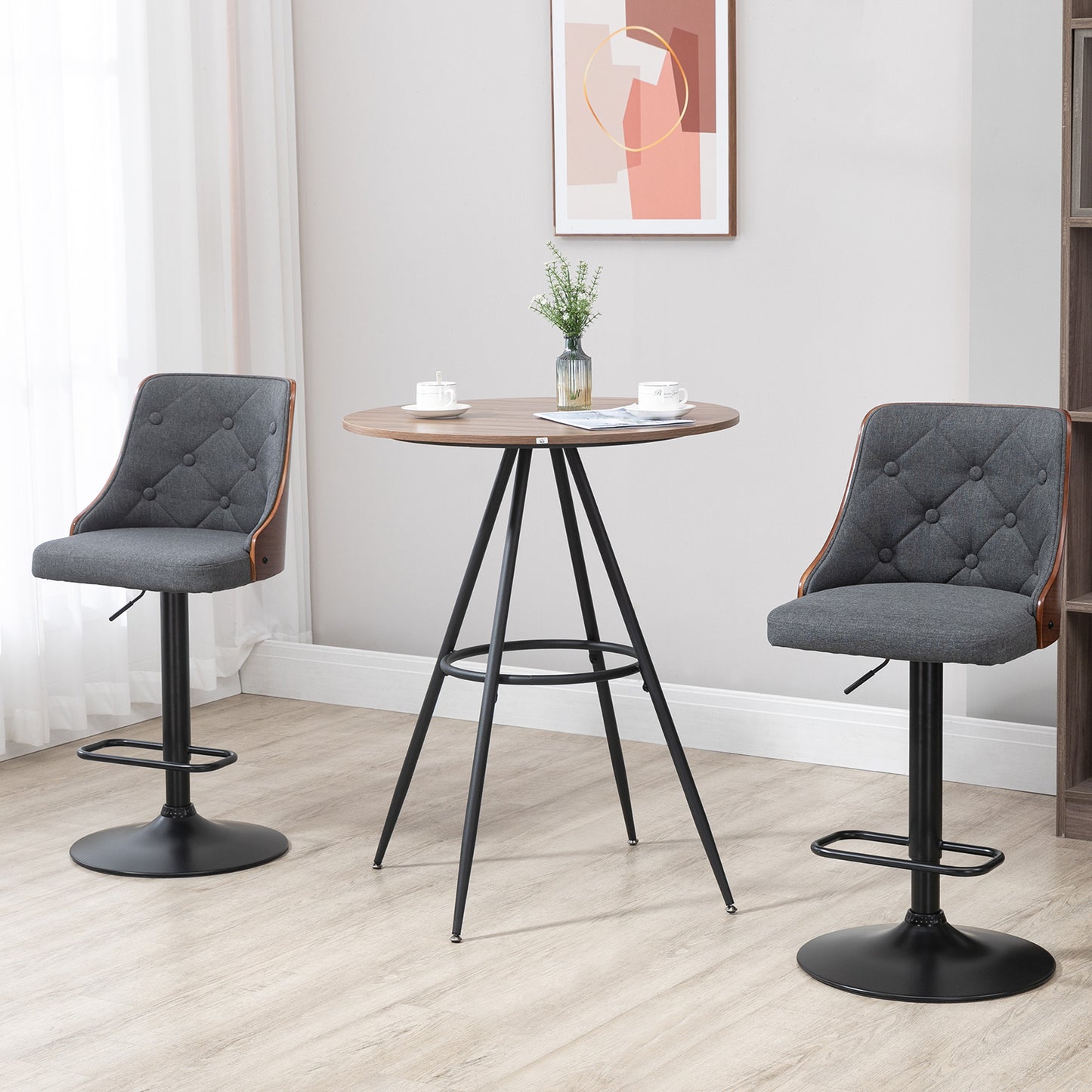 HOMCOM Round Counter Bistro Bar Table with Fixed Tabletop and Steel Legs, Circular Cocktail Table for Dining Room, Home Bar