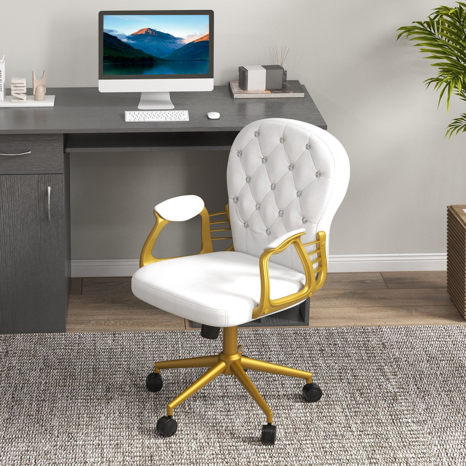 Modern White Gold Computer Chair DUHOME Modern Gold Office Chair