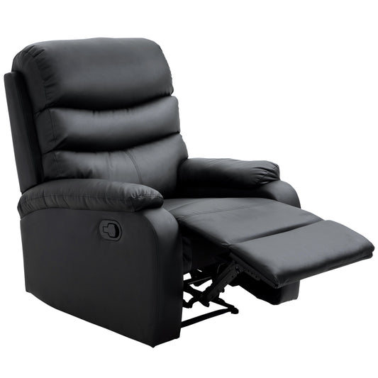 HOMCOM PU Leather Reclining Chair Manual Recliner Chair with Padded Armrests Retractable Footrest and Wood Frame Black