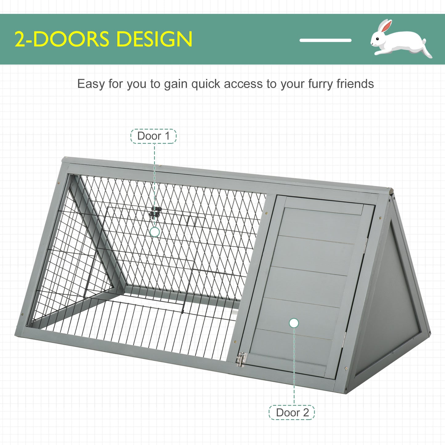 PawHut Wooden Rabbit Cage Small Animal Hutch w/ Outside Area - Grey