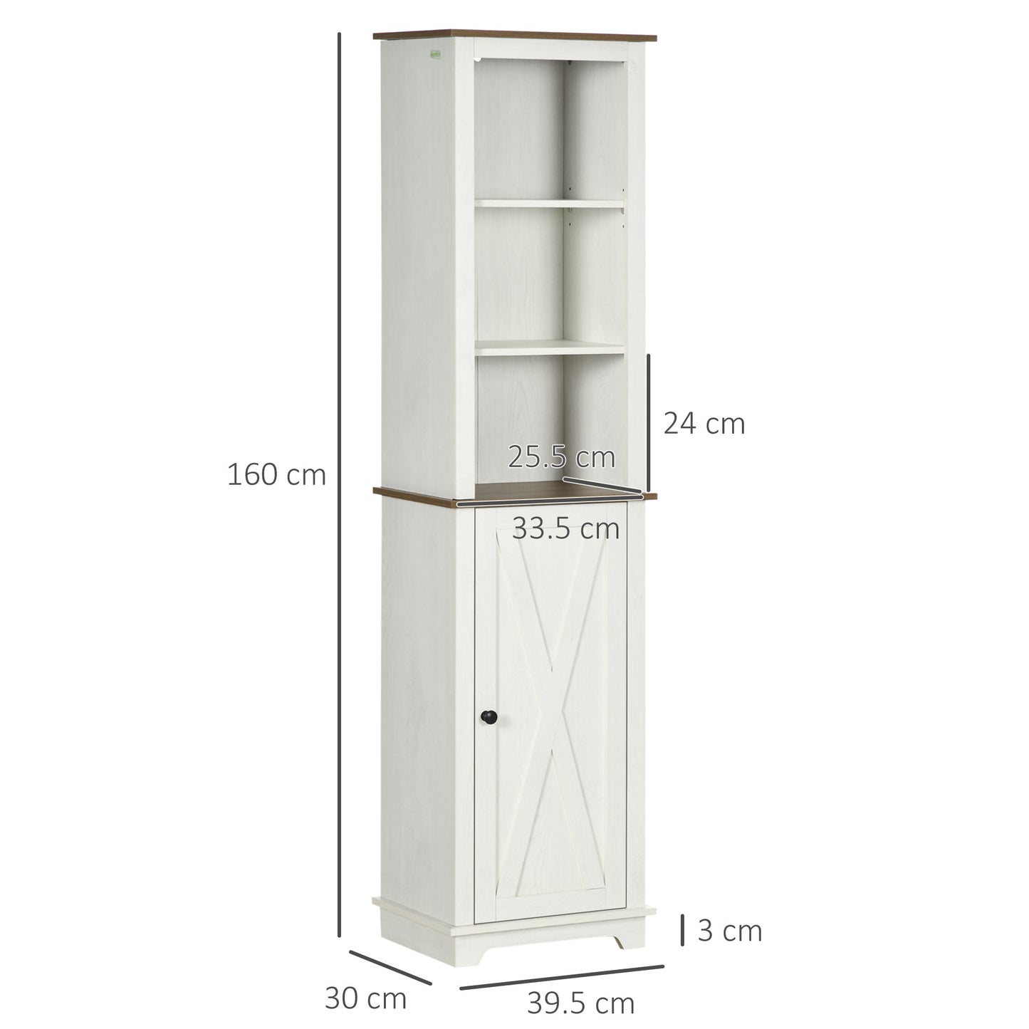 kleankin Bathroom Cabinet, Tall Storage Cabinet with Door and Adjustable Shelves, 39.5 x 30 x 160 cm, White