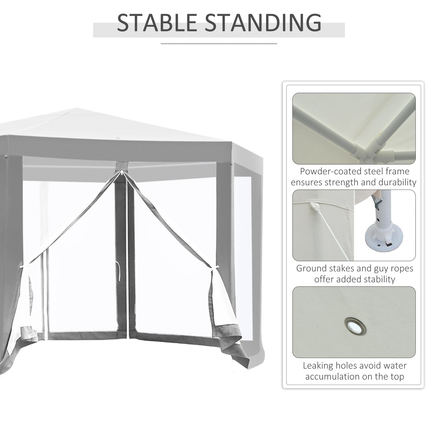 Outsunny Hexagon Netting  Gazebo-Creamy White