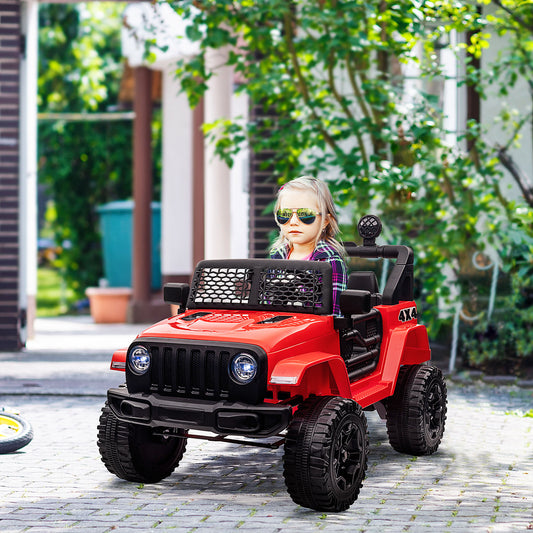 HOMCOM 12V Battery-powered Kids Electric Ride On Car Truck Off-road Toy with Parental Remote Control Music Lights MP3 Suspension Wheels for 3-6 Years Old Red SUV Yrs